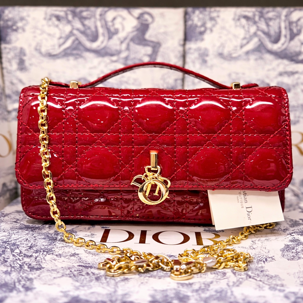 Christian Dior Patent Cannage Quilted Chain Flap Bag Style