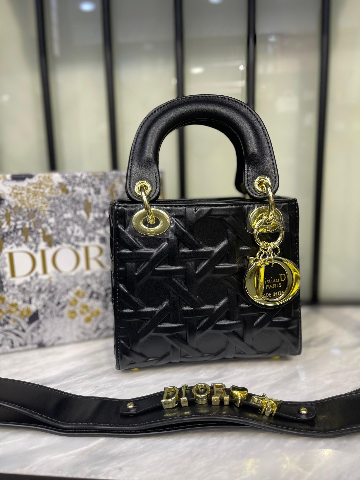 Christian Dior Lady Dior Mini Macrocannage Top Handle Bag