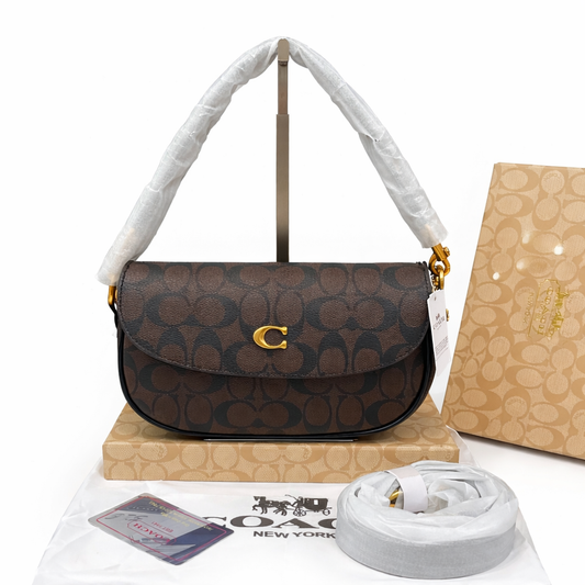 Coach-Inspired Signature C Monogram Flap Shoulder Bag
