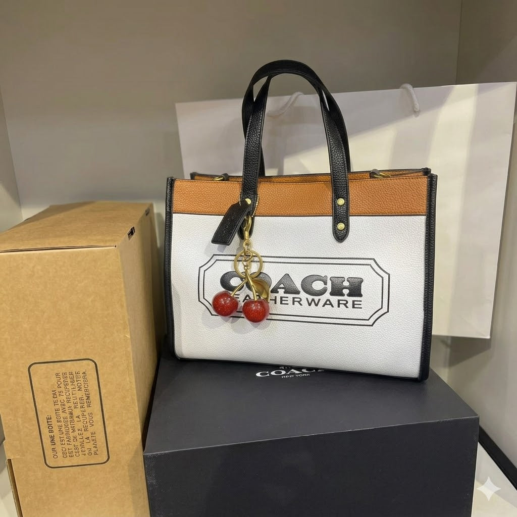 Coach Field Tote 22 with Cherry Charm (Color block Edition)
