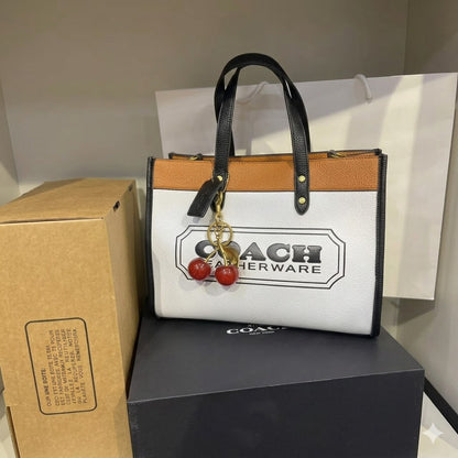 Coach Field Tote 22 with Cherry Charm (Color block Edition)
