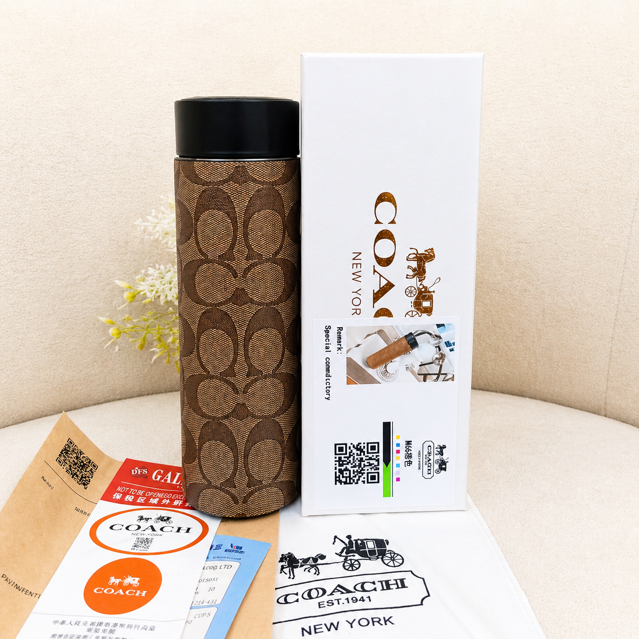 Coach Signature Canvas Insulated Smart Temperature Water Bottle