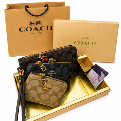 Coach Signature Canvas Wristlet Pouch Set