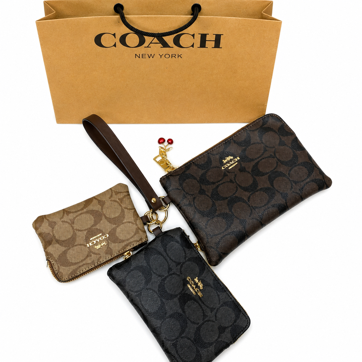 Coach Signature Canvas Wristlet Pouch Set