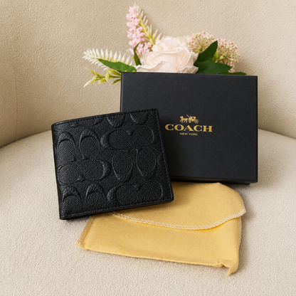 Coach Signature Embossed Bi-Fold Wallet – Black Edition