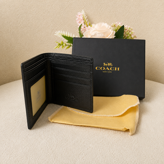 Coach Signature Embossed Bi-Fold Wallet – Black Edition
