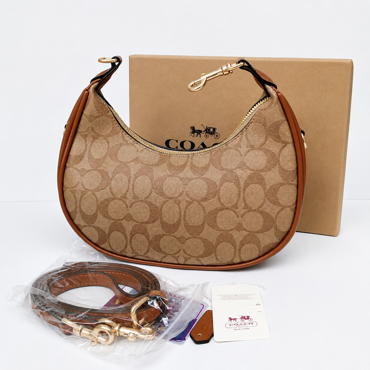 Coach Signature Monogram Crescent Shoulder Bag