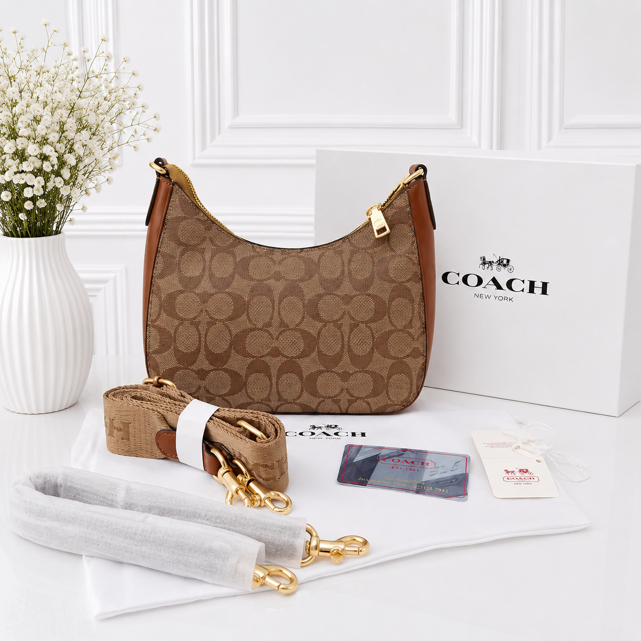 Coach Signature Monogram Hobo Shoulder & Crossbody Bag