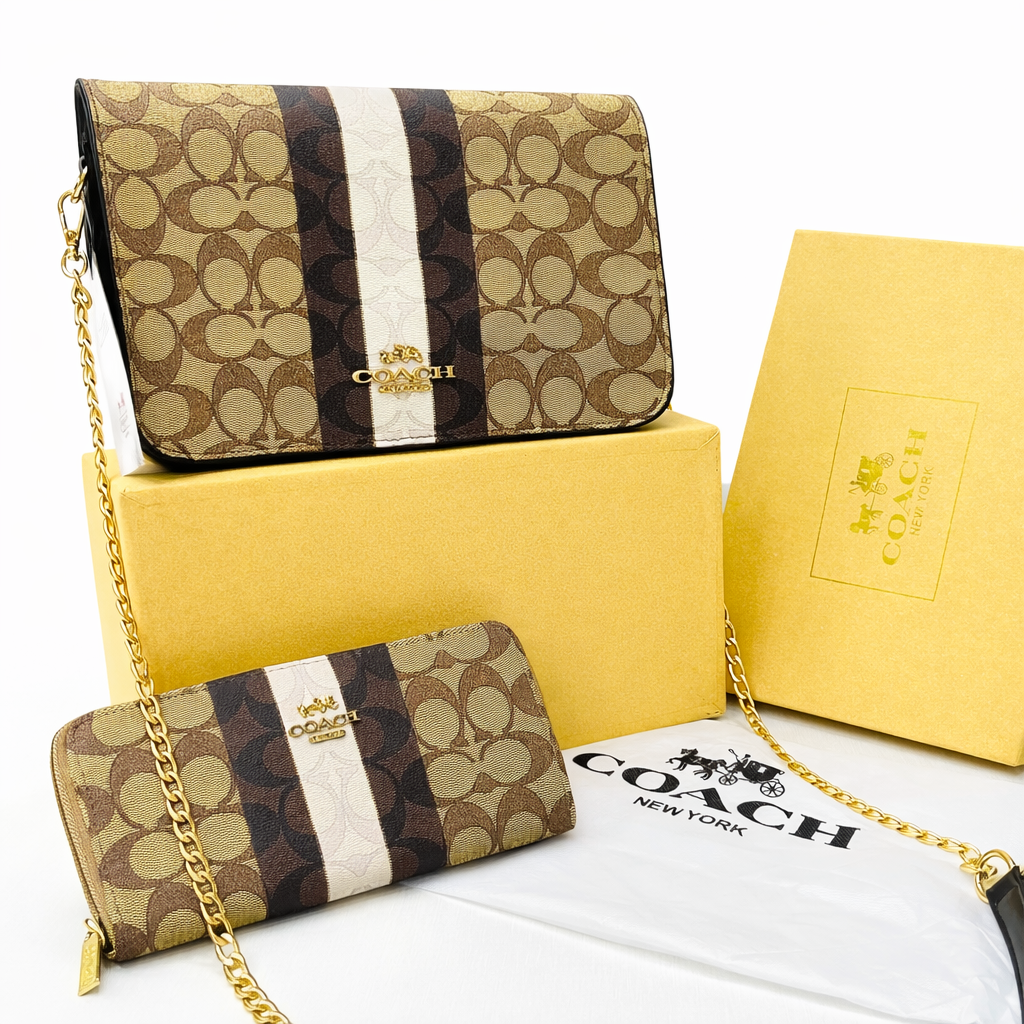 Coach Signature Stripe Crossbody Bag with Wallet Set