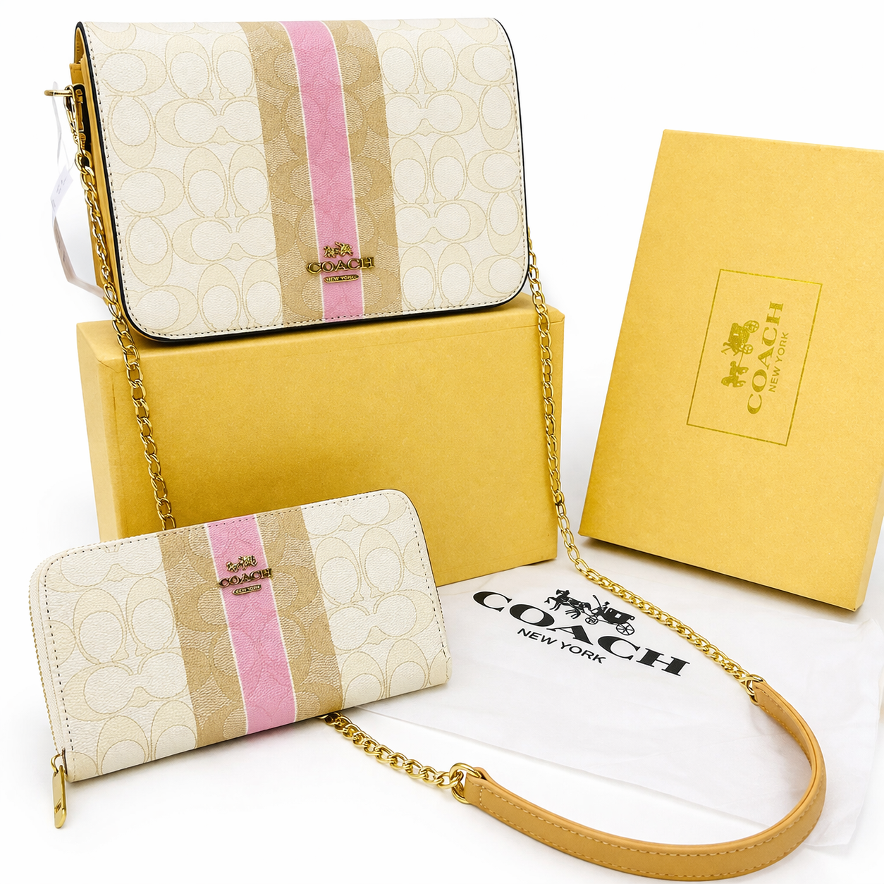 Coach Signature Stripe Crossbody Bag with Wallet Set