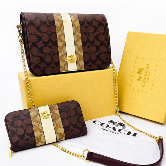 Coach Signature Stripe Crossbody Bag with Wallet Set