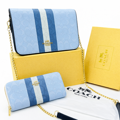 Coach Signature Stripe Crossbody Bag with Wallet Set