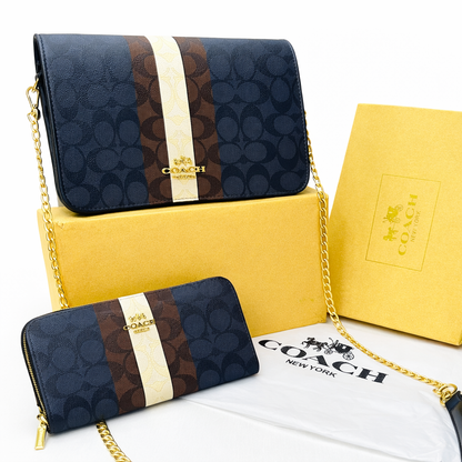 Coach Signature Stripe Crossbody Bag with Wallet Set