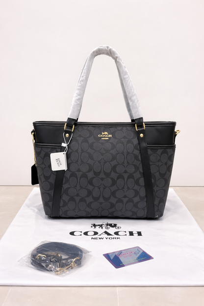 Coach Signature Zip Top Tote Bag (Monogram Canvas Tote)