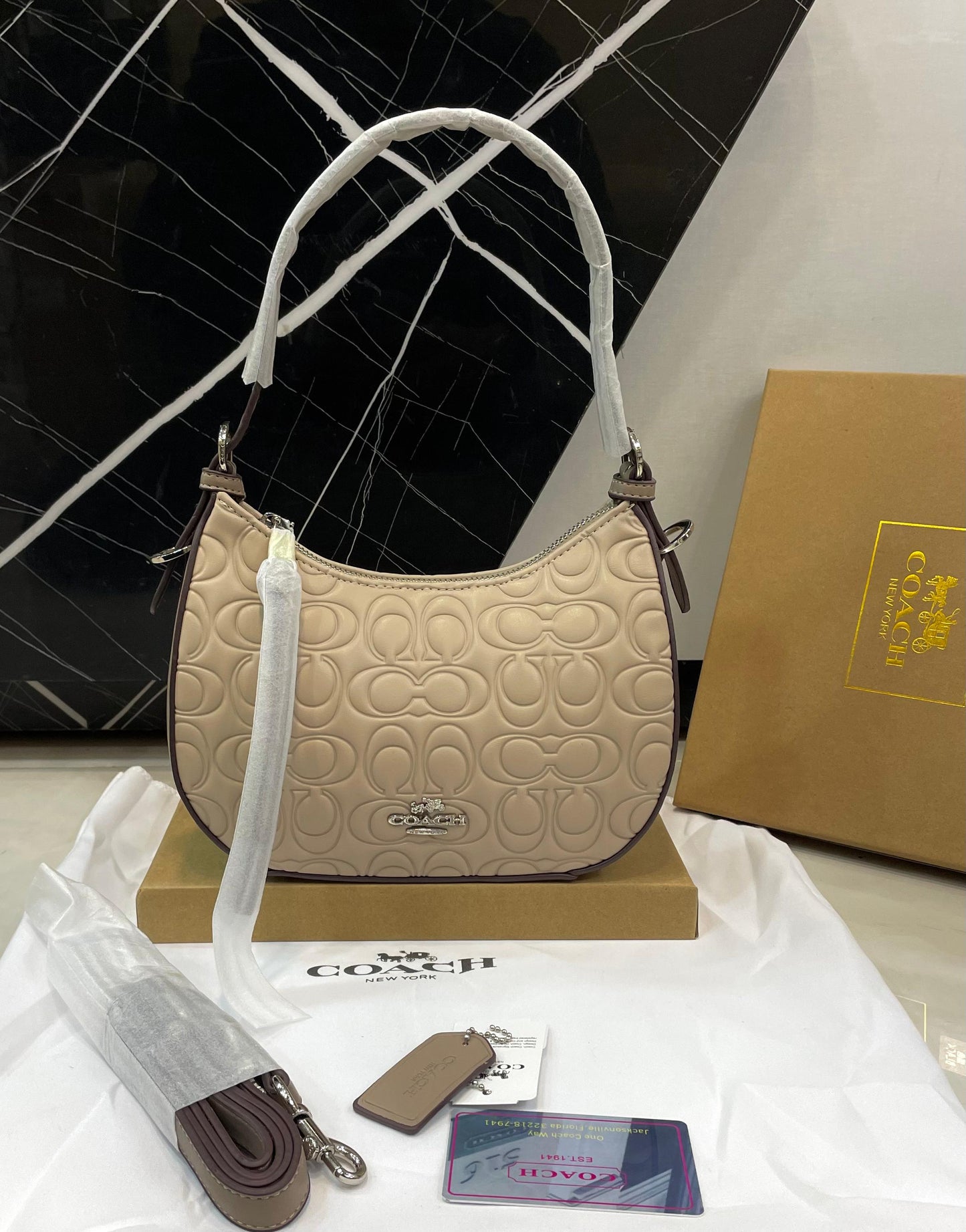 Coach Style Embossed Signature Mini Shoulder Bag
