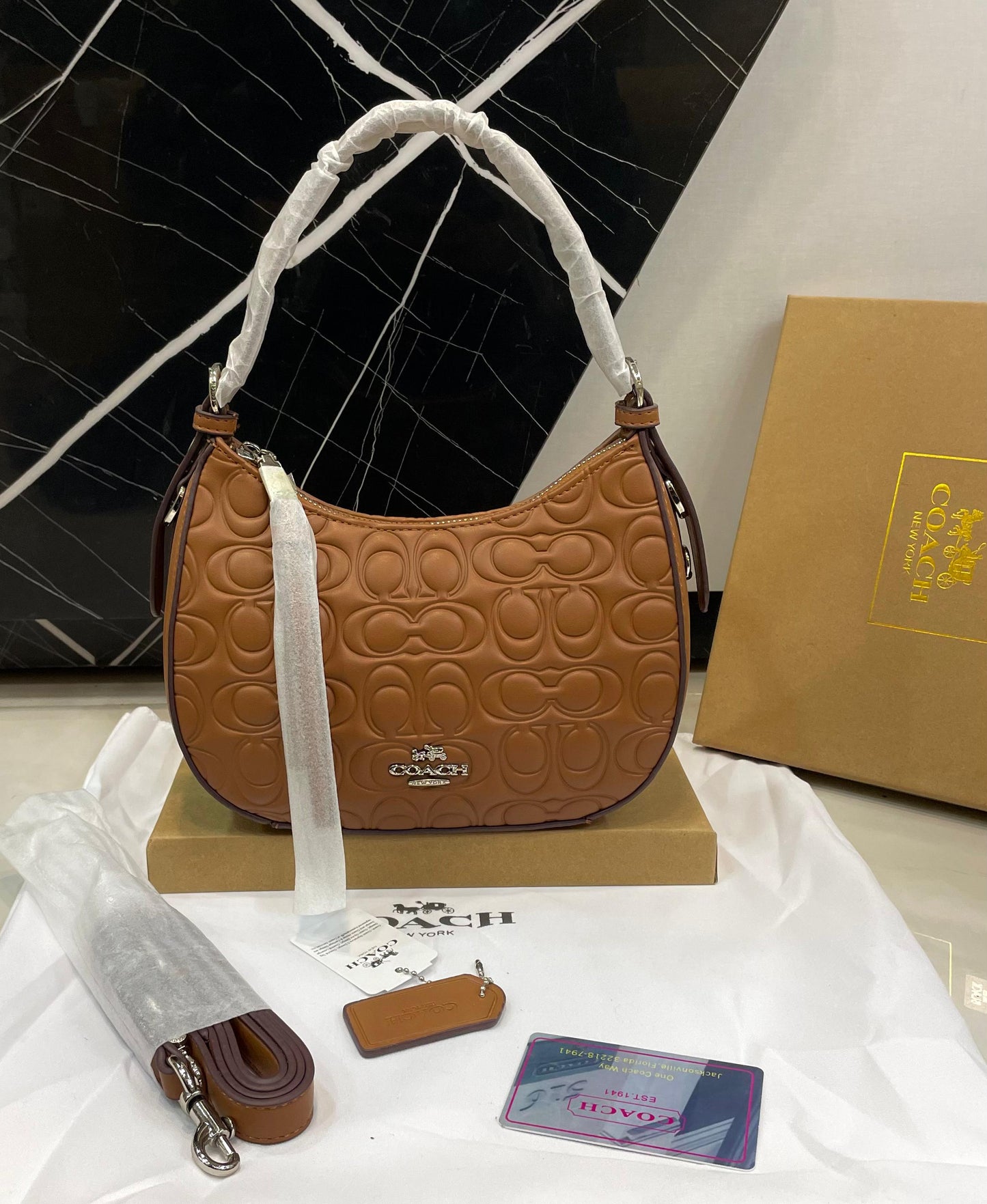 Coach Style Embossed Signature Mini Shoulder Bag