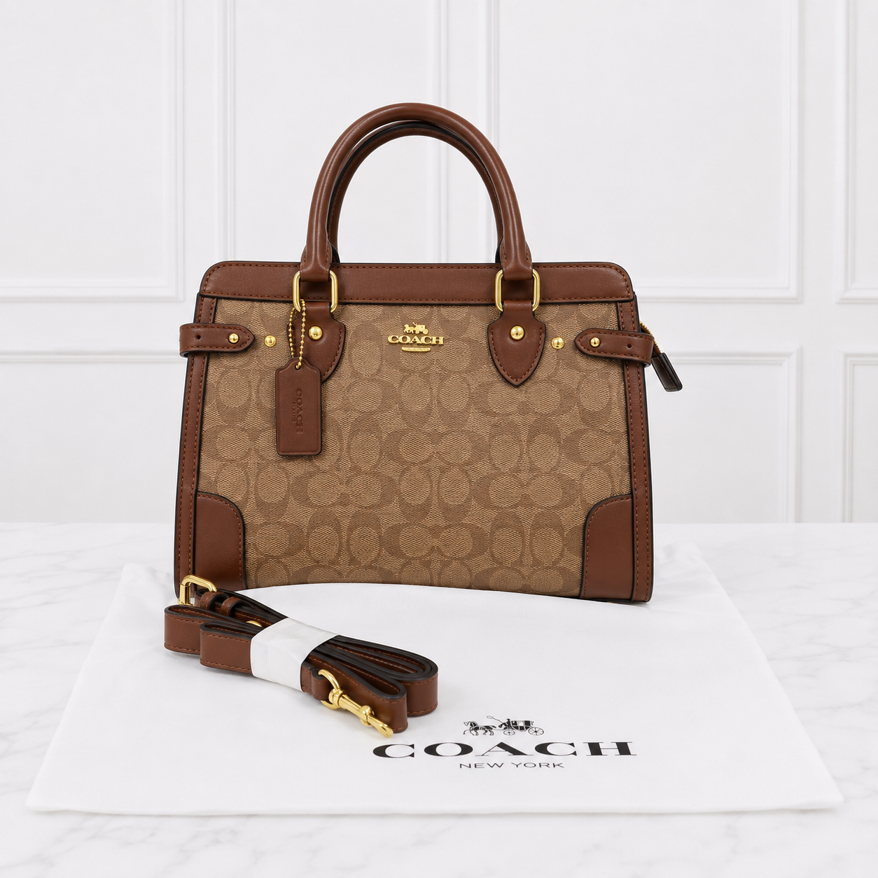 Coach Signature Monogram Structured Top Handle Bag