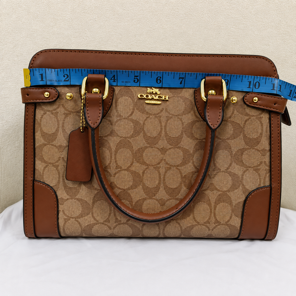 Coach Signature Monogram Structured Top Handle Bag