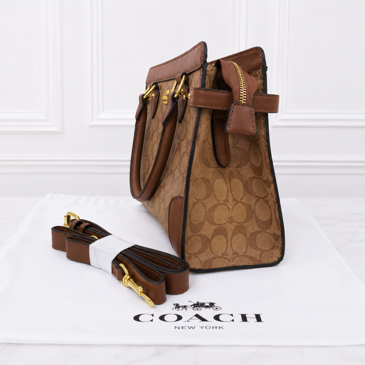 Coach Signature Monogram Structured Top Handle Bag