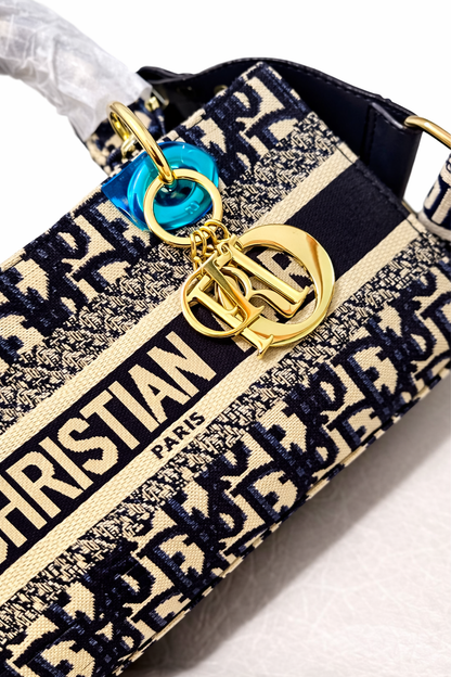 Dior-Inspired Mini Lady Canvas Top Handle Bag with Strap