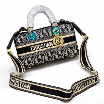 Dior-Inspired Mini Lady Canvas Top Handle Bag with Strap