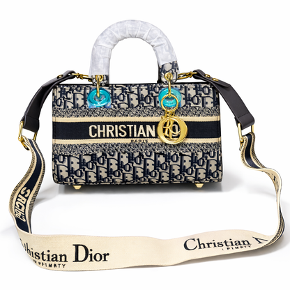 Dior-Inspired Mini Lady Canvas Top Handle Bag with Strap