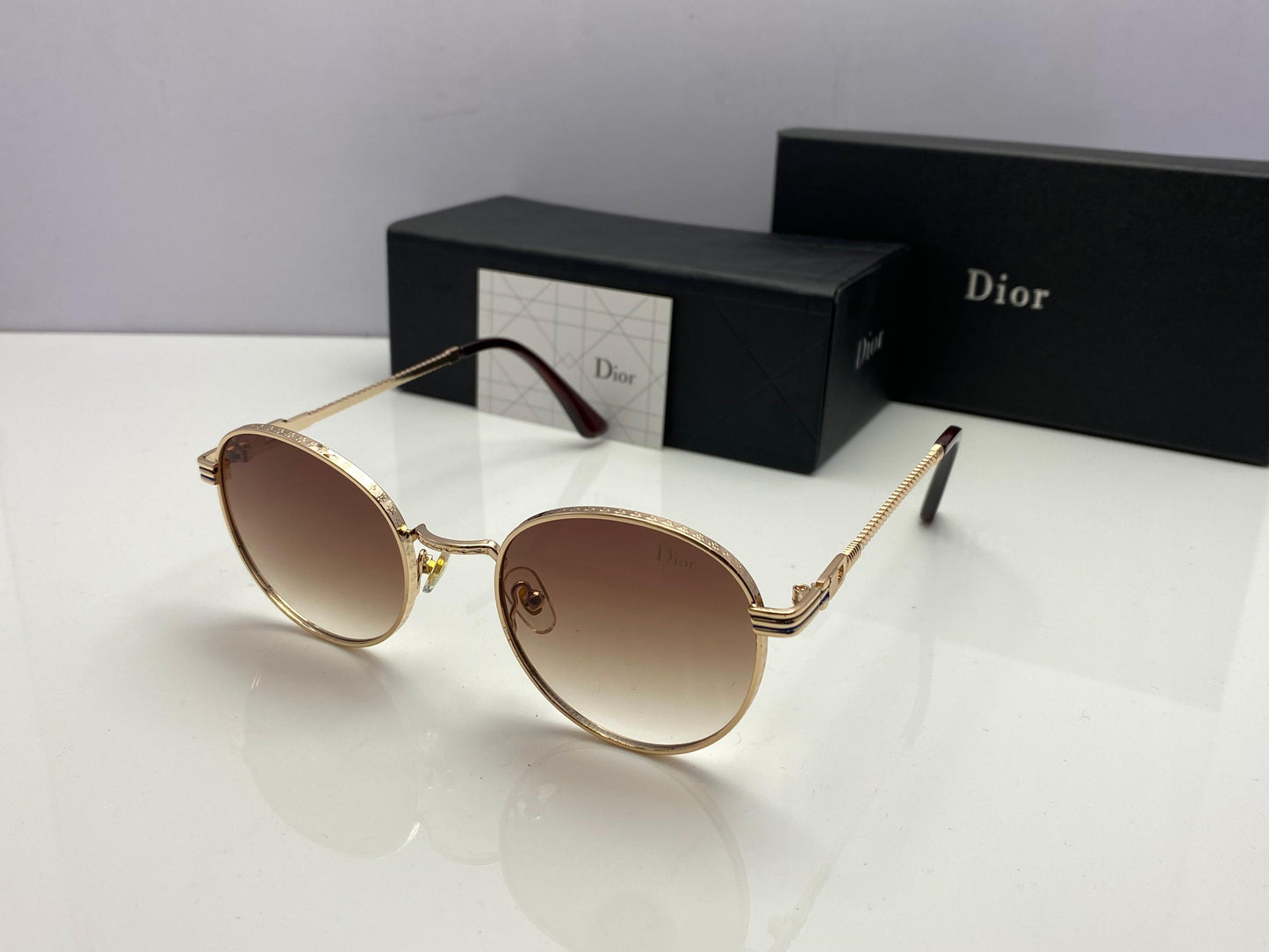 Dior-Inspired Round Metal Frame Gradient Sunglasses