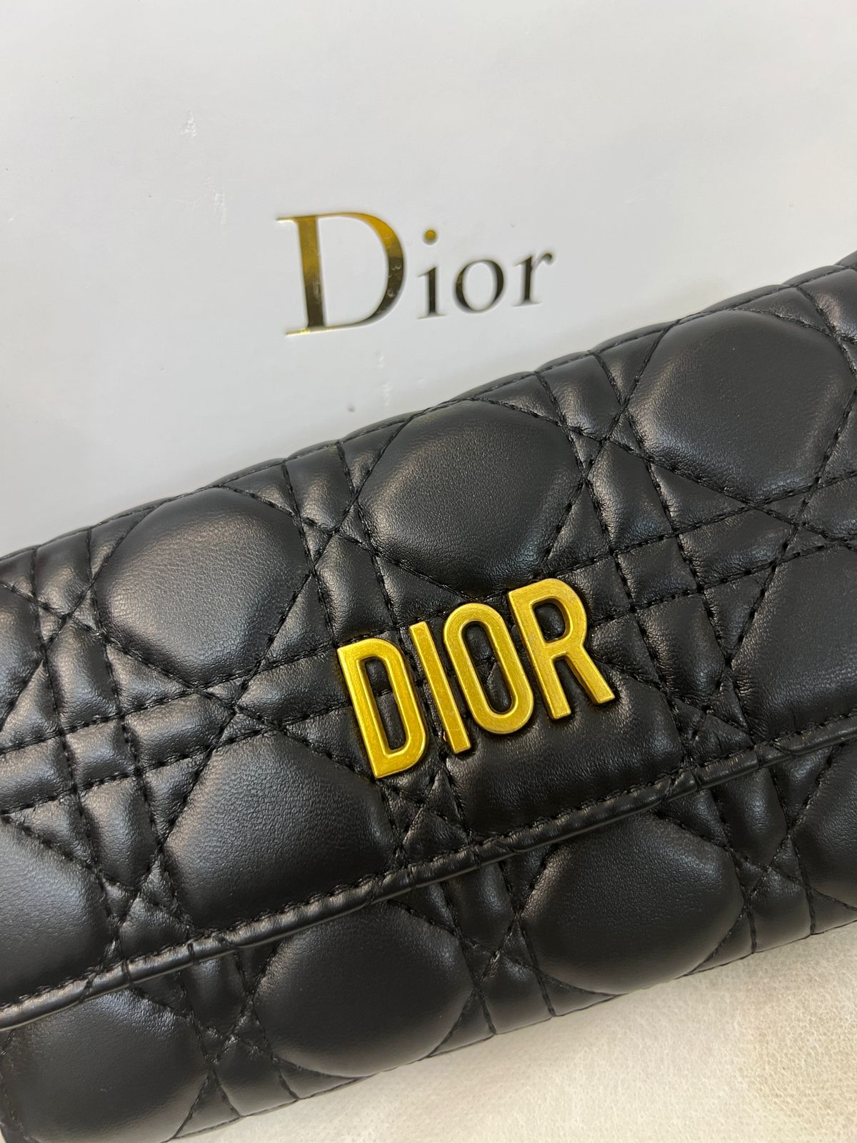 Dior Cannage Quilted Chain Wallet Style