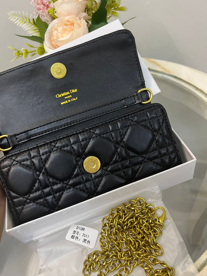 Dior Cannage Quilted Chain Wallet Style