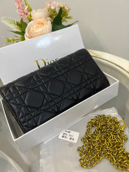 Dior Cannage Quilted Chain Wallet Style
