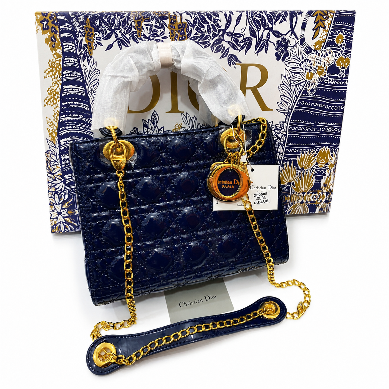 Dior Lady Dior Cannage Patent Top Handle Bag