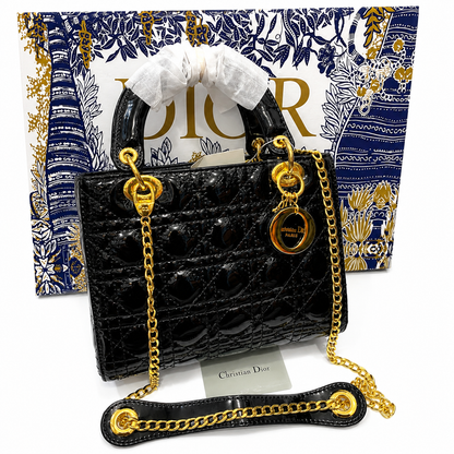 Dior Lady Dior Cannage Patent Top Handle Bag