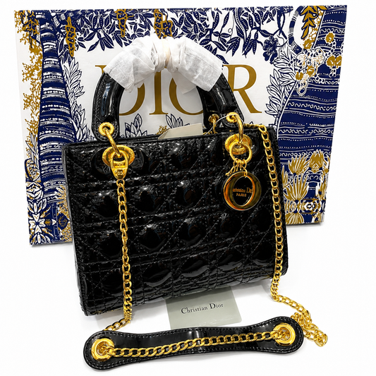 Dior Lady Dior Cannage Patent Top Handle Bag