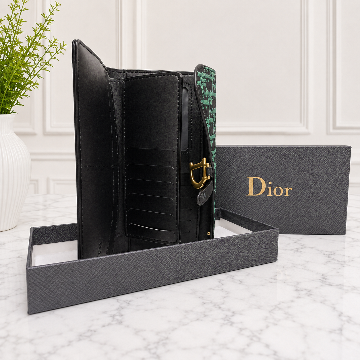 Dior Oblique Saddle Flap Long Wallet