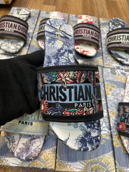 Dior Style Floral Print Slide Sandals