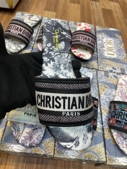 Dior Style Floral Print Slide Sandals
