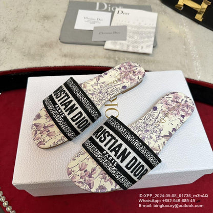 Dior Style Floral Print Slide Sandals