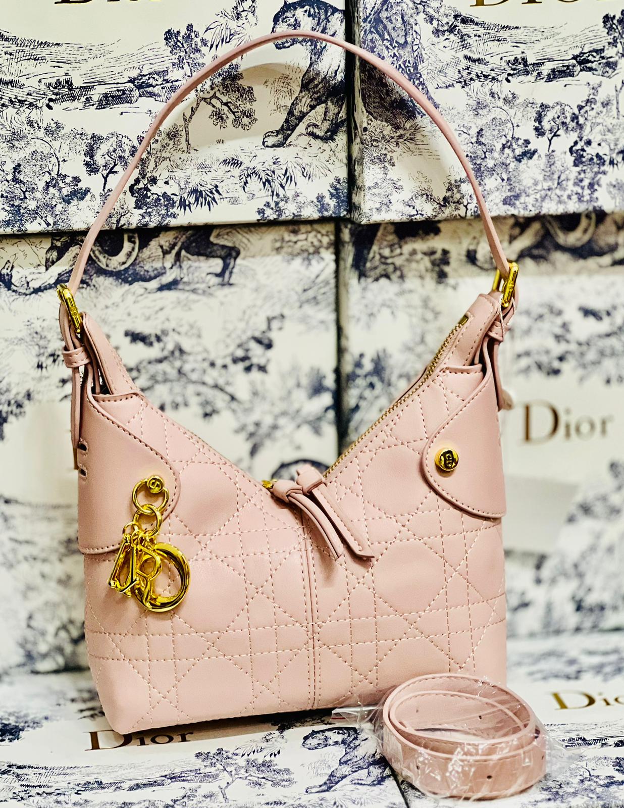 Dior Style Quilted Drawstring Shoulder Bag
