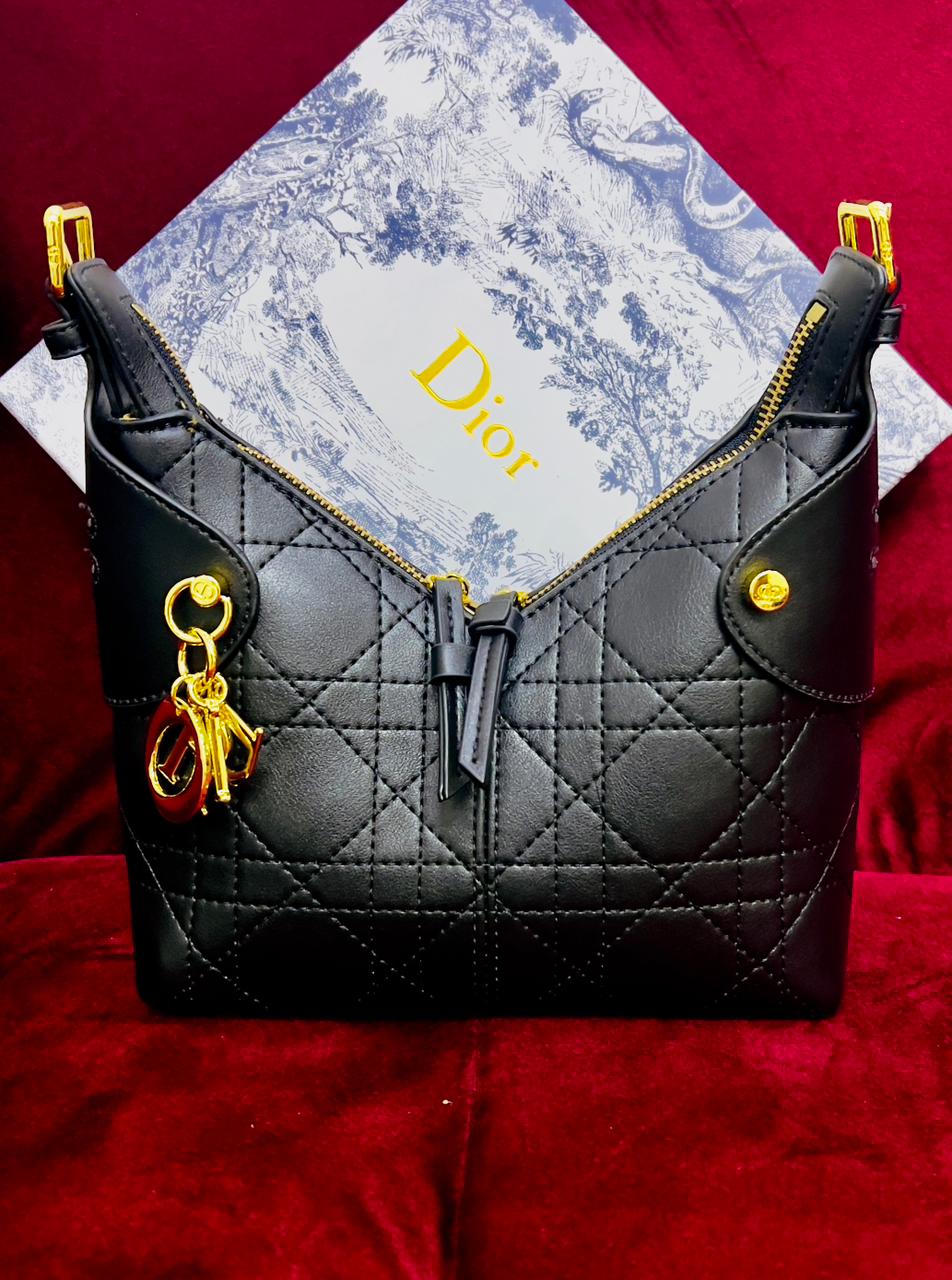 Dior Style Quilted Drawstring Shoulder Bag
