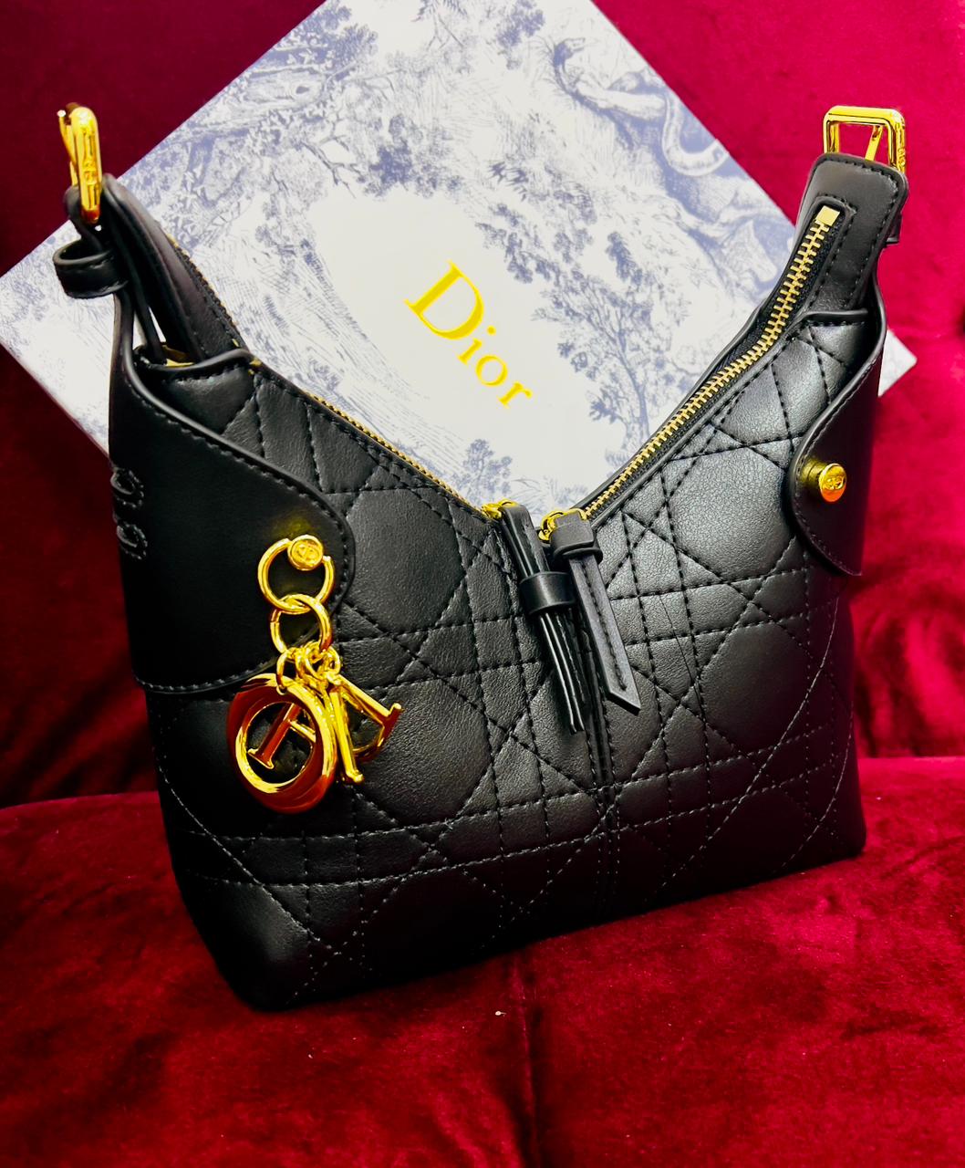 Dior Style Quilted Drawstring Shoulder Bag
