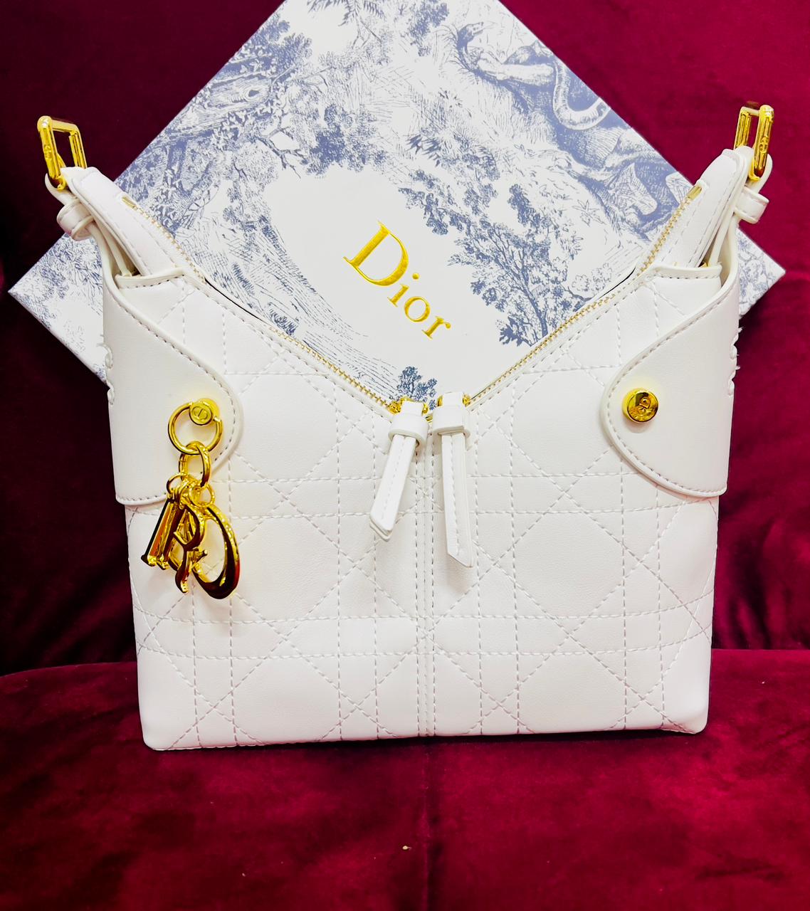 Dior Style Quilted Drawstring Shoulder Bag