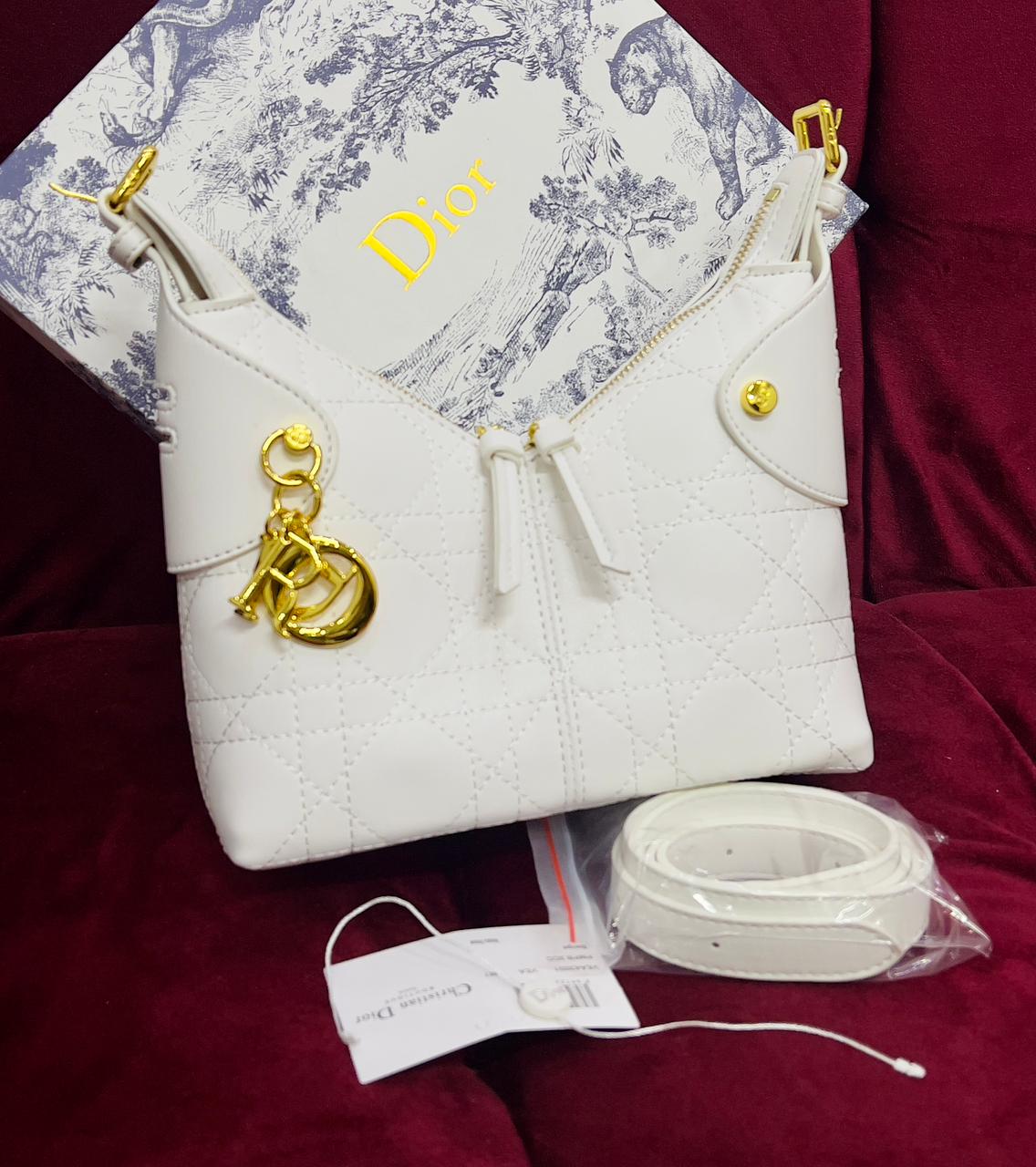 Dior Style Quilted Drawstring Shoulder Bag