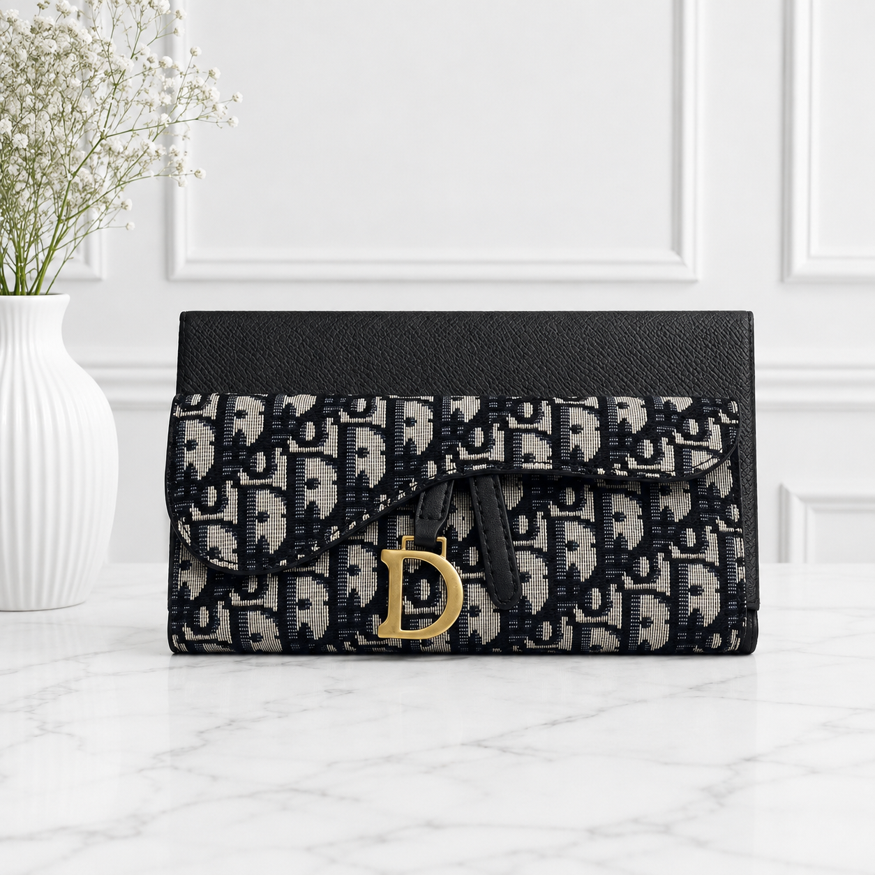 Dior Oblique Saddle Flap Long Wallet
