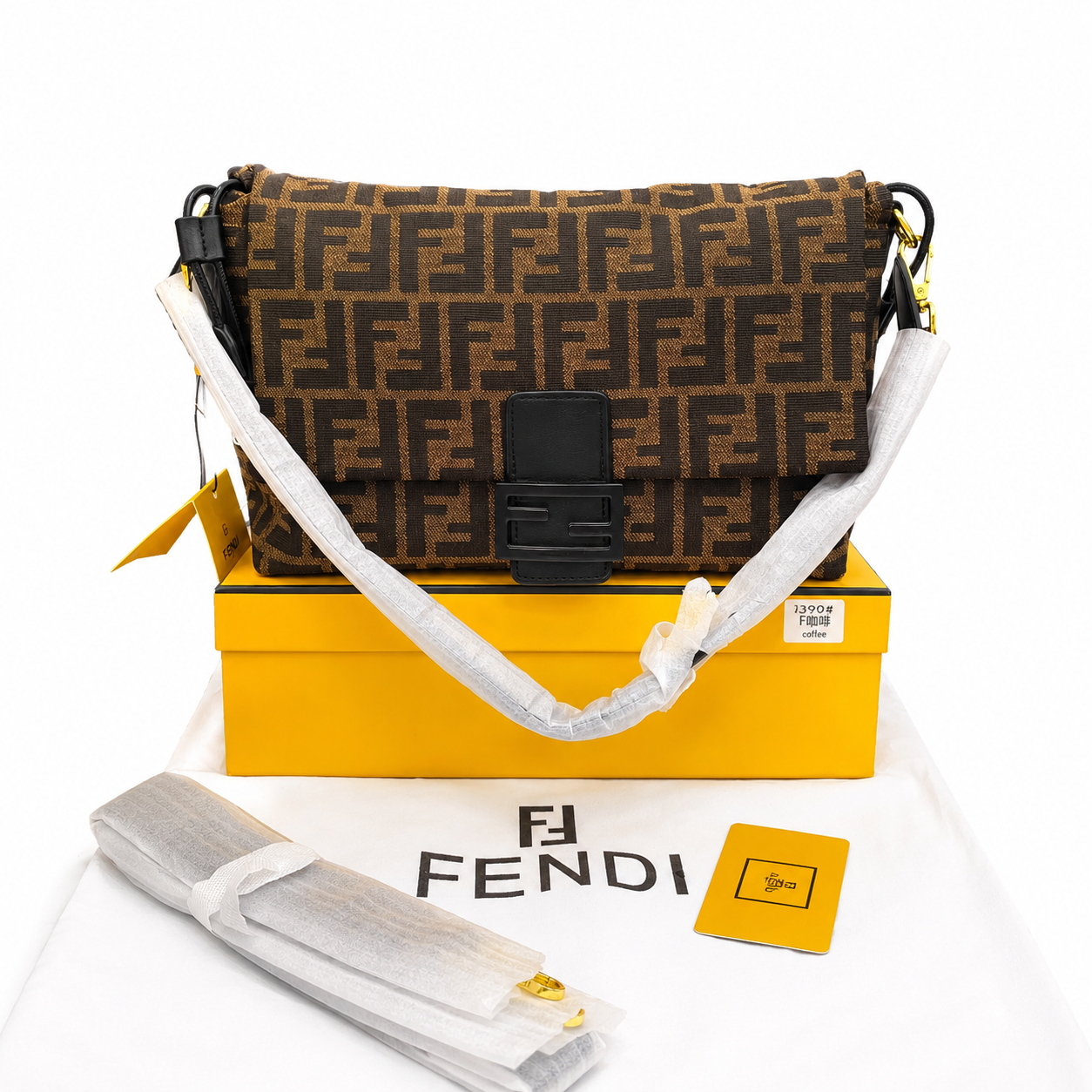 Fendi Baguette FF Canvas Shoulder Bag