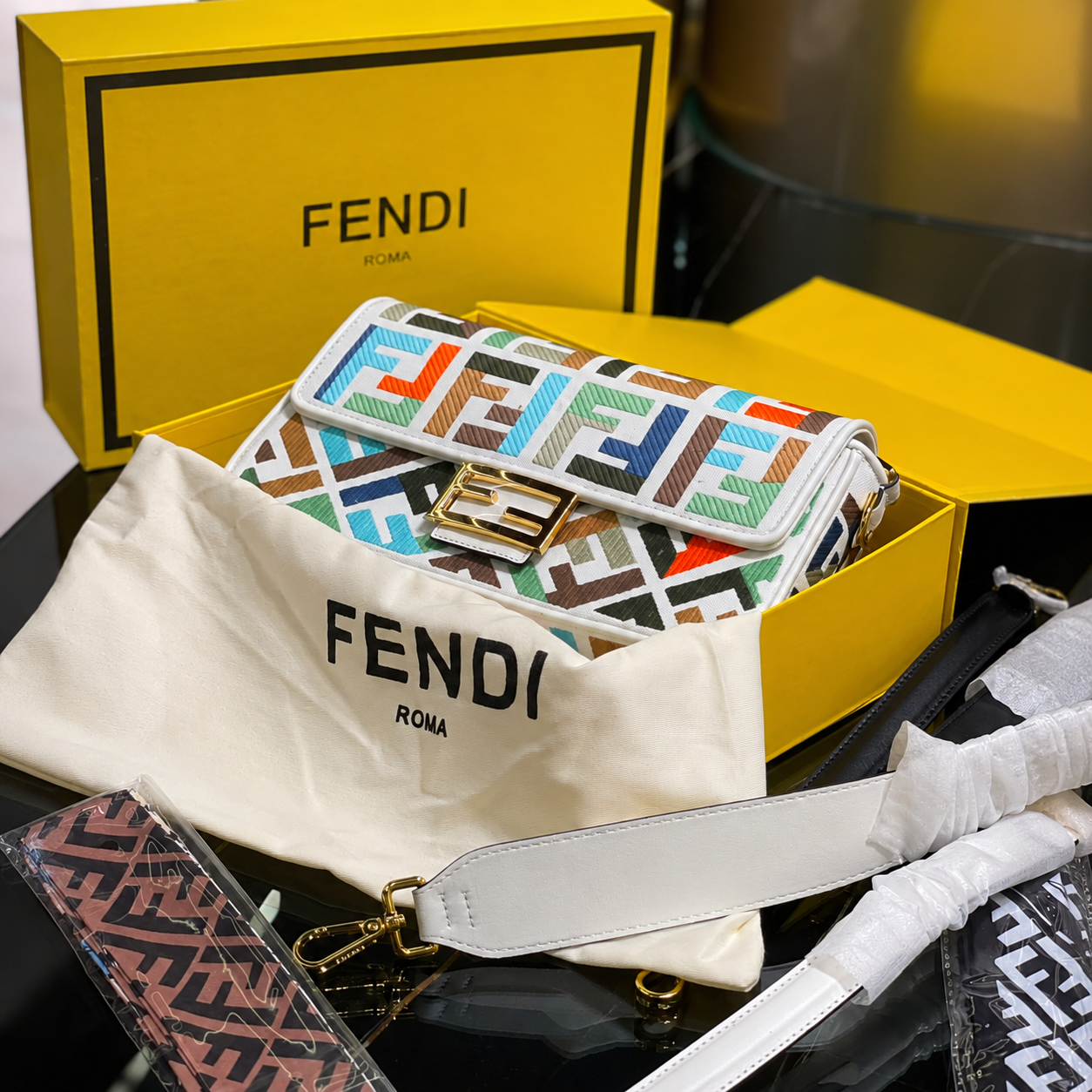 Fendi Baguette FF Vertigo Multicolor Shoulder Bag