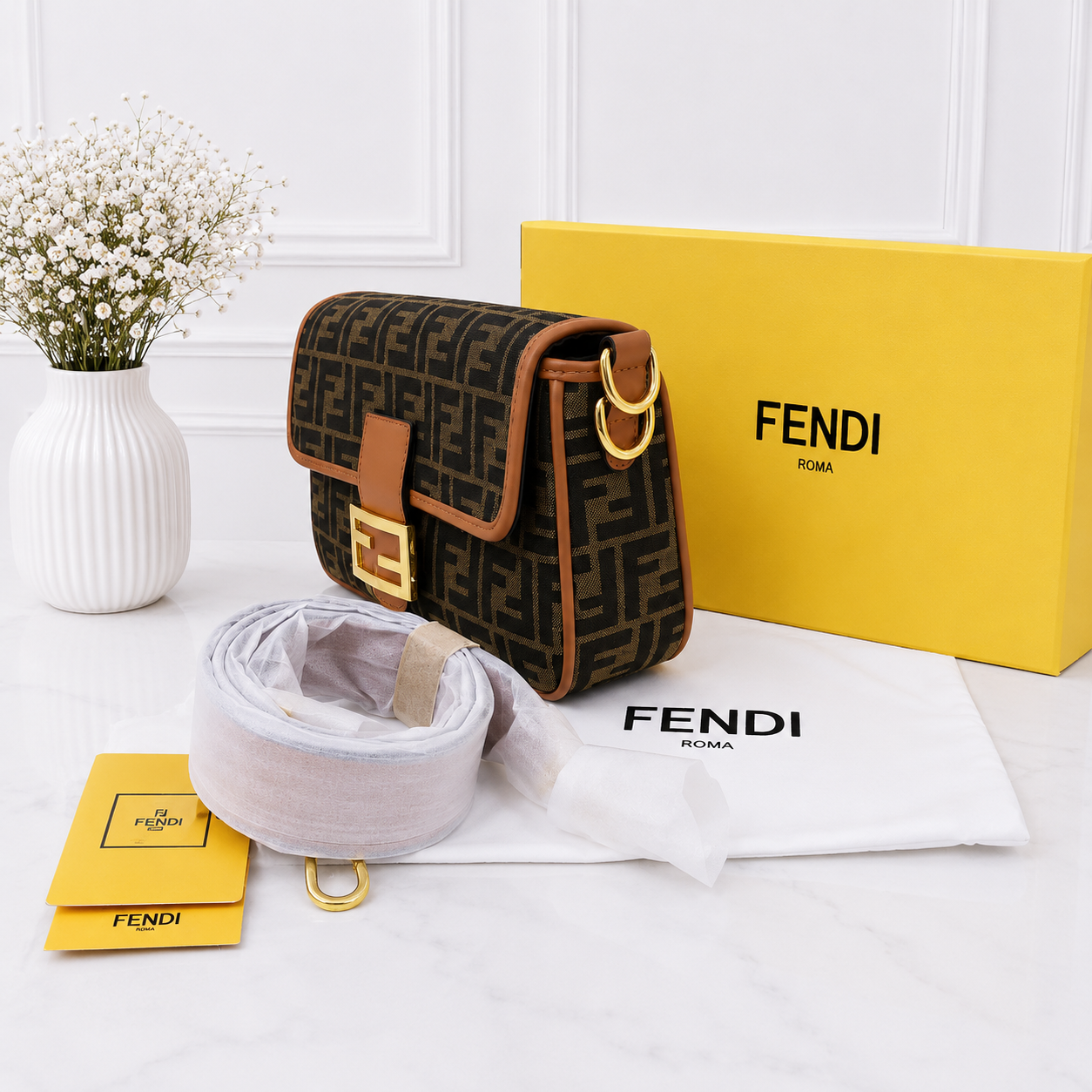 Fendi FF Monogram Baguette Shoulder Bag