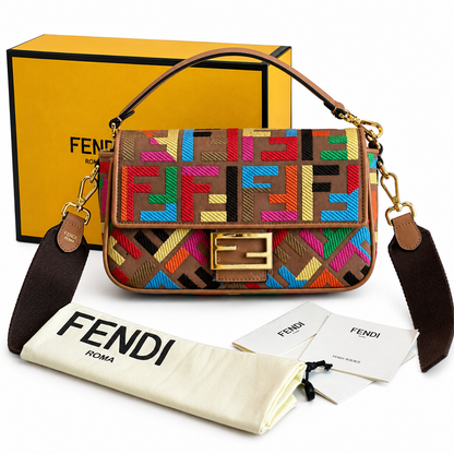 Fendi FF Multicolor Embroidered Baguette Bag