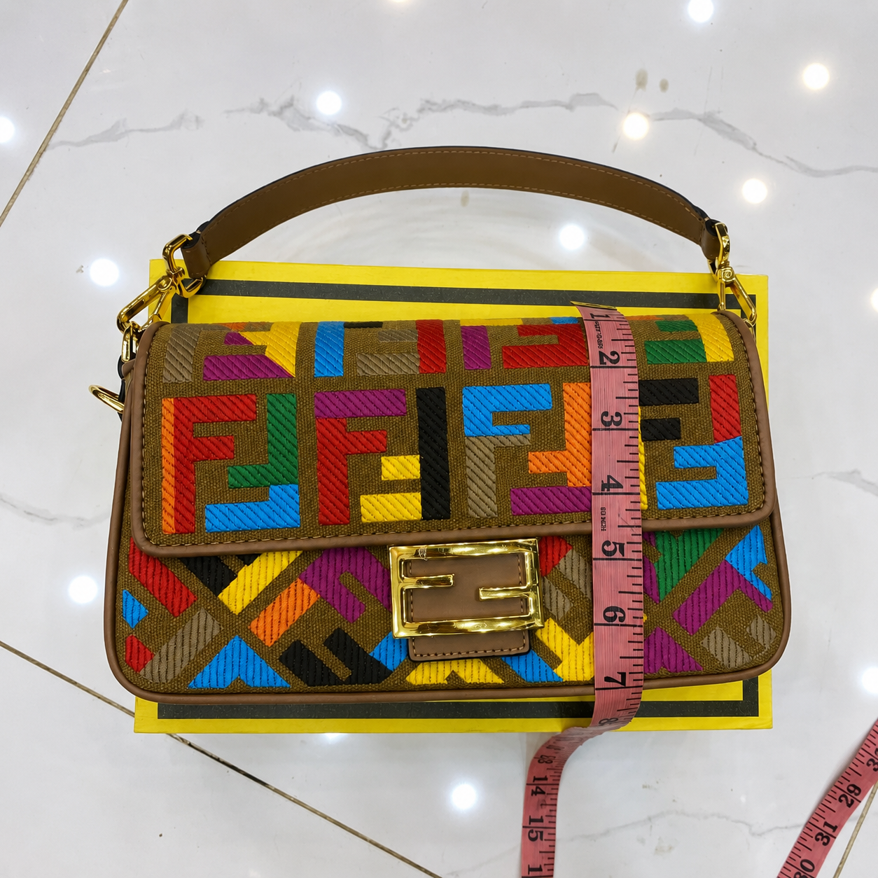 Fendi FF Multicolor Embroidered Baguette Bag
