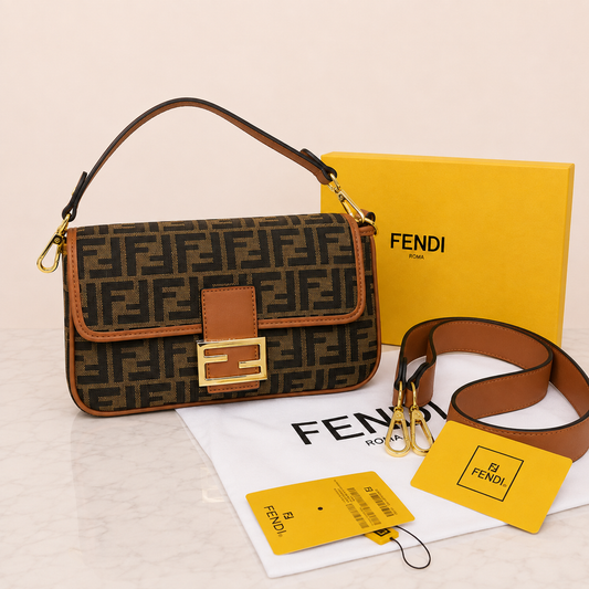 Fendi FF Monogram Baguette Shoulder Bag