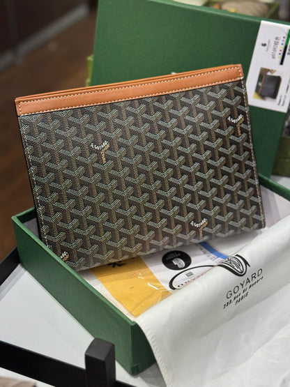 Goyard Senat MM Pouch - Chevron Canvas with Leather Trim